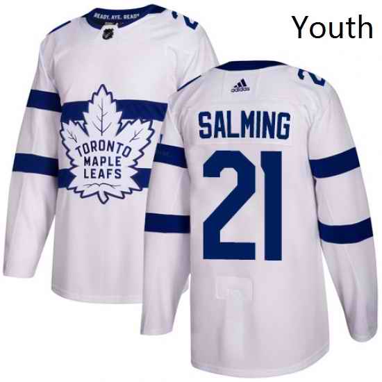 Youth Adidas Toronto Maple Leafs 21 Borje Salming Authentic White 2018 Stadium Series NHL Jersey